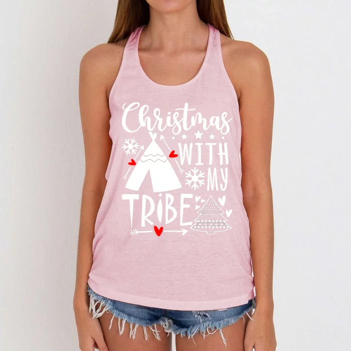 Christmas With My Tribe Xmas Family Matching Outfit Cool Gift Women's Knotted Racerback Tank