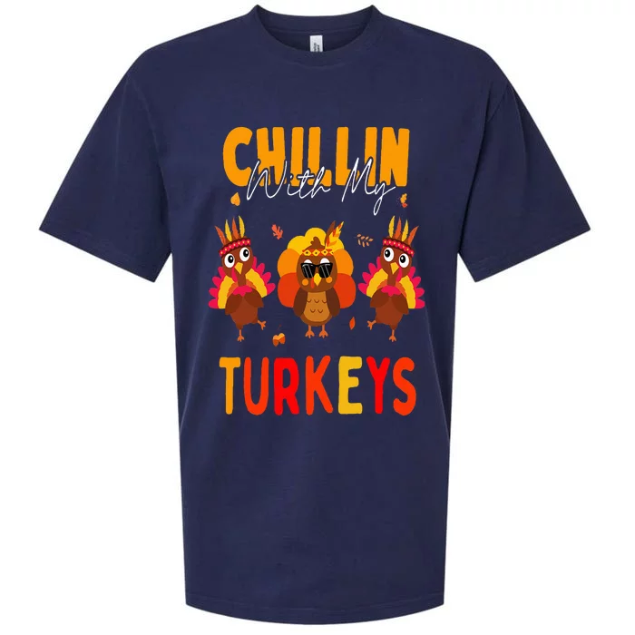 Chillin With My Turkeys Thanksgiving Family Gift Sueded Cloud Jersey T-Shirt