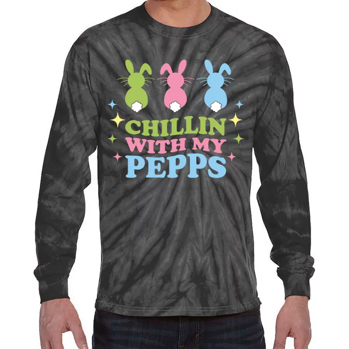 Chillin With My Peeps Funny Easter Bunnies Tie-Dye Long Sleeve Shirt