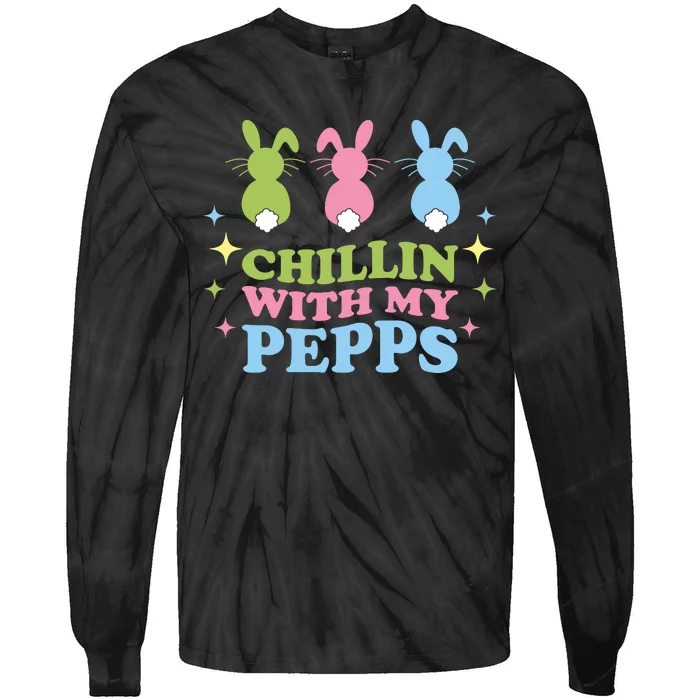 Chillin With My Peeps Funny Easter Bunnies Tie-Dye Long Sleeve Shirt