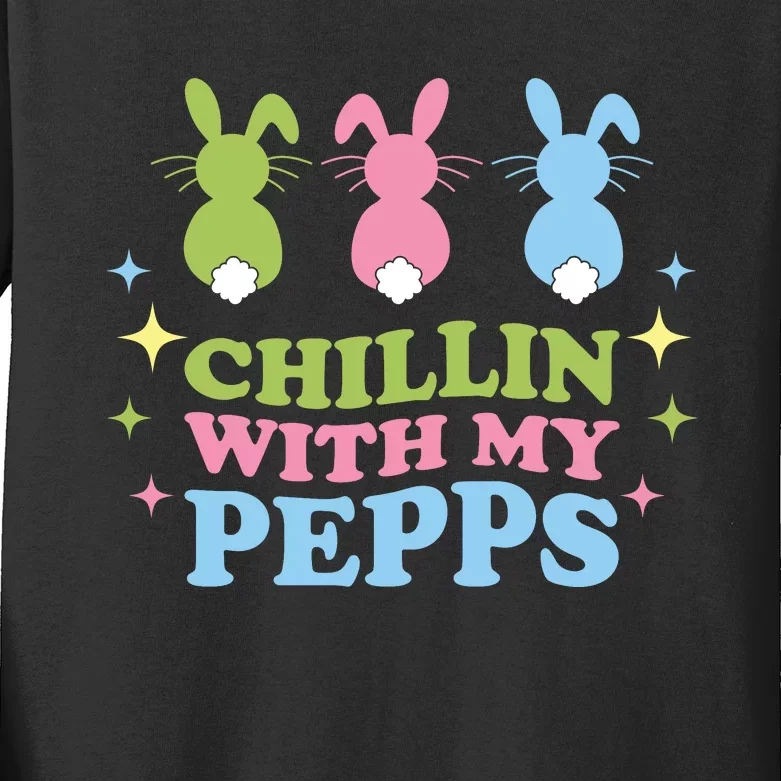 Chillin With My Peeps Funny Easter Bunnies Kids Long Sleeve Shirt