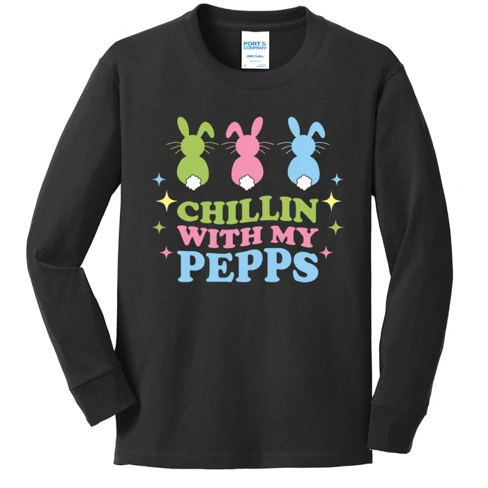 Chillin With My Peeps Funny Easter Bunnies Kids Long Sleeve Shirt