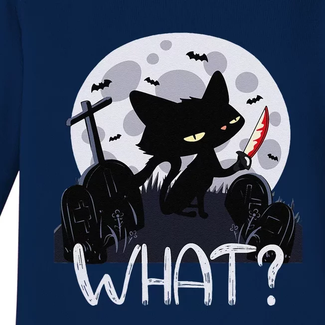 Cat What Murderous Black Cat With Knife Halloween Costume (1) Baby Long Sleeve Bodysuit