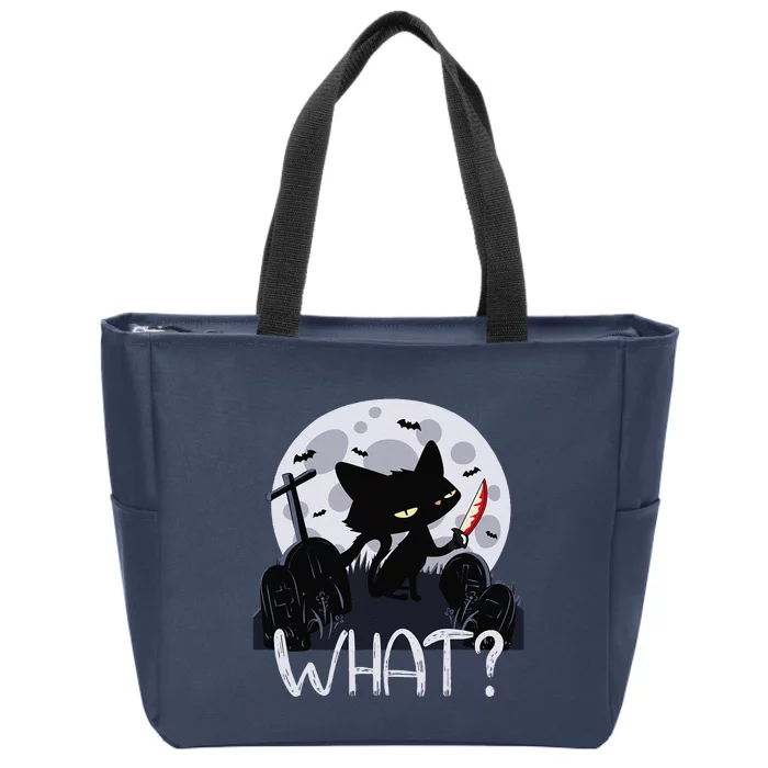 Cat What Murderous Black Cat With Knife Halloween Costume (1) Zip Tote Bag