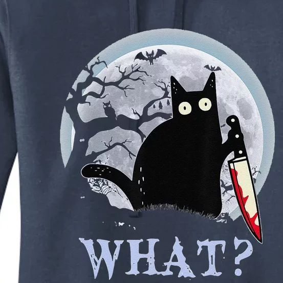 Cat What Murderous Black Cat With Knife Halloween Costume Women's Pullover Hoodie