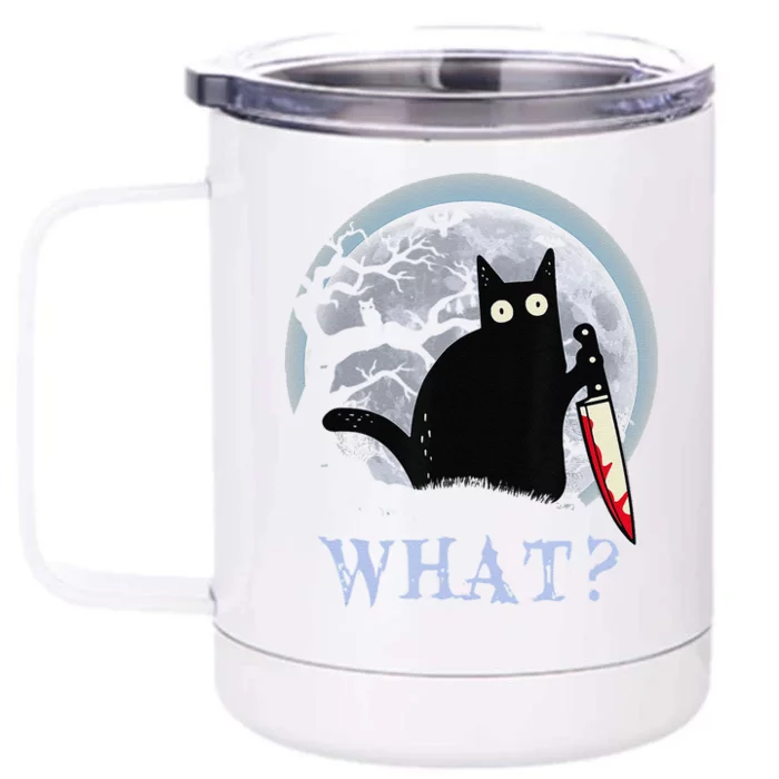 Cat What Murderous Black Cat With Knife Halloween Costume Front & Back 12oz Stainless Steel Tumbler Cup