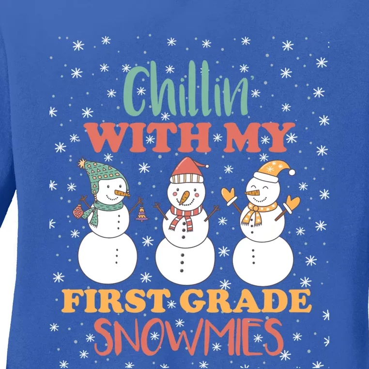 Chillin With My First Grade Snowmies Christmas Teacher Gift Ladies Long Sleeve Shirt