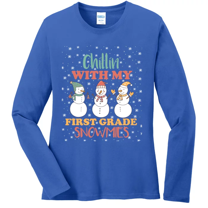 Chillin With My First Grade Snowmies Christmas Teacher Gift Ladies Long Sleeve Shirt