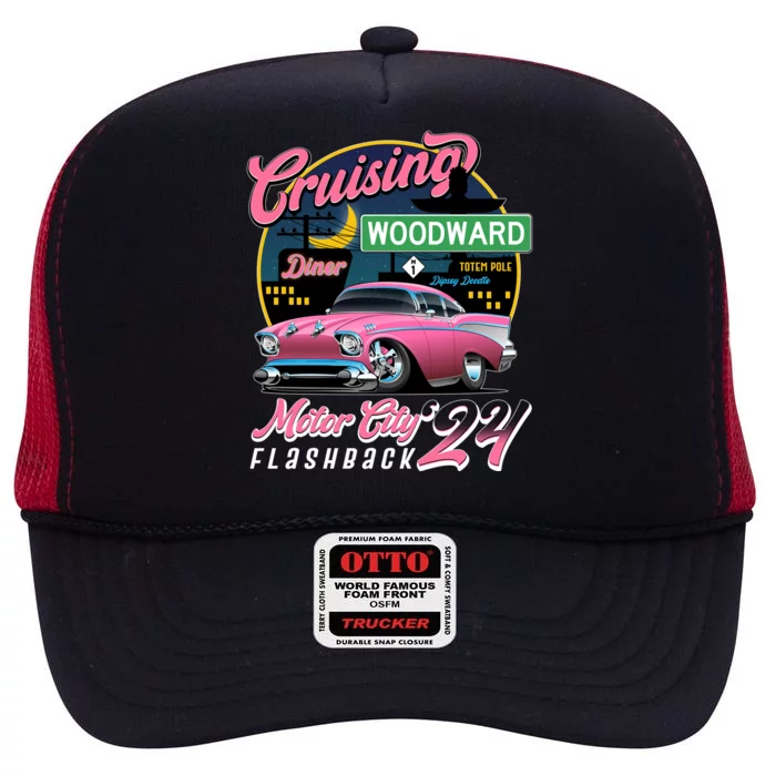 Cruising Woodward Motor City Flashback 2024 Pink Version High Crown Mesh Trucker Hat