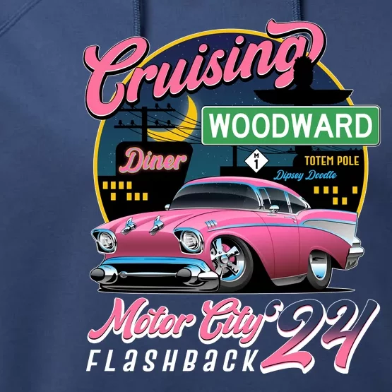 Cruising Woodward Motor City Flashback 2024 Pink Version Performance Fleece Hoodie