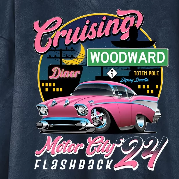 Cruising Woodward Motor City Flashback 2024 Pink Version Hooded Wearable Blanket