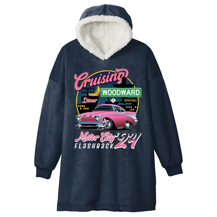 Cruising Woodward Motor City Flashback 2024 Pink Version Hooded Wearable Blanket