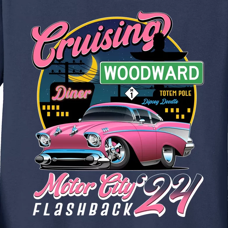 Cruising Woodward Motor City Flashback 2024 Pink Version Kids Long Sleeve Shirt