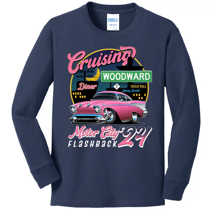 Cruising Woodward Motor City Flashback 2024 Pink Version Kids Long Sleeve Shirt