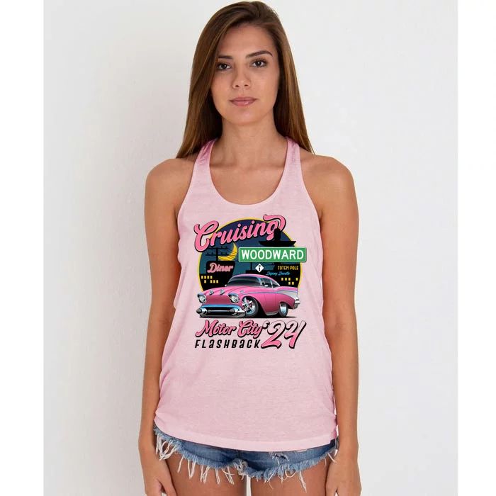 Cruising Woodward Motor City Flashback 2024 Pink Version Women's Knotted Racerback Tank