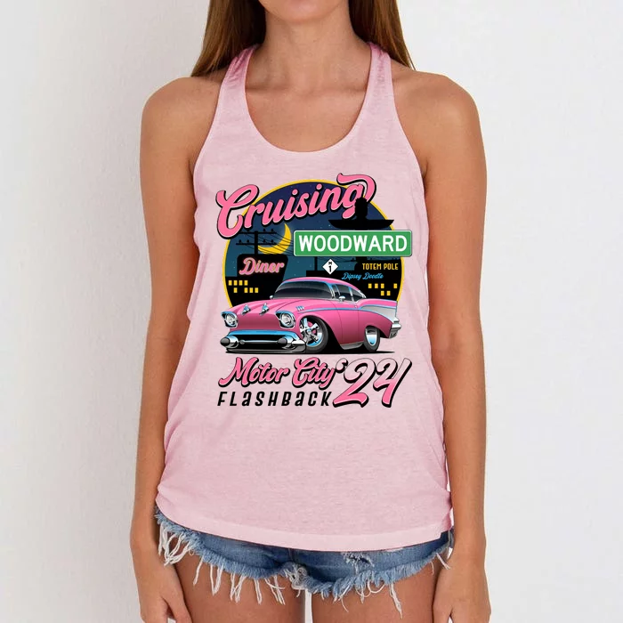 Cruising Woodward Motor City Flashback 2024 Pink Version Women's Knotted Racerback Tank