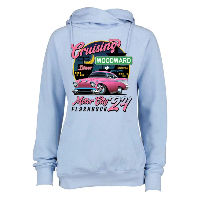 Cruising Woodward Motor City Flashback 2024 Pink Version Womens Funnel Neck Pullover Hood