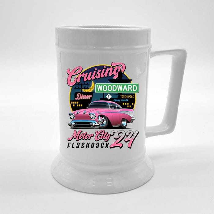 Cruising Woodward Motor City Flashback 2024 Pink Version Front & Back Beer Stein