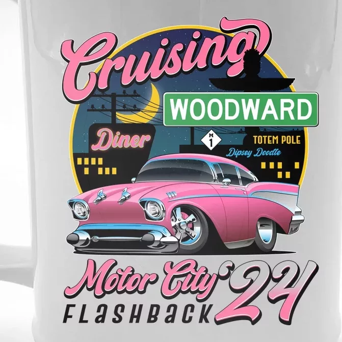 Cruising Woodward Motor City Flashback 2024 Pink Version Front & Back Beer Stein