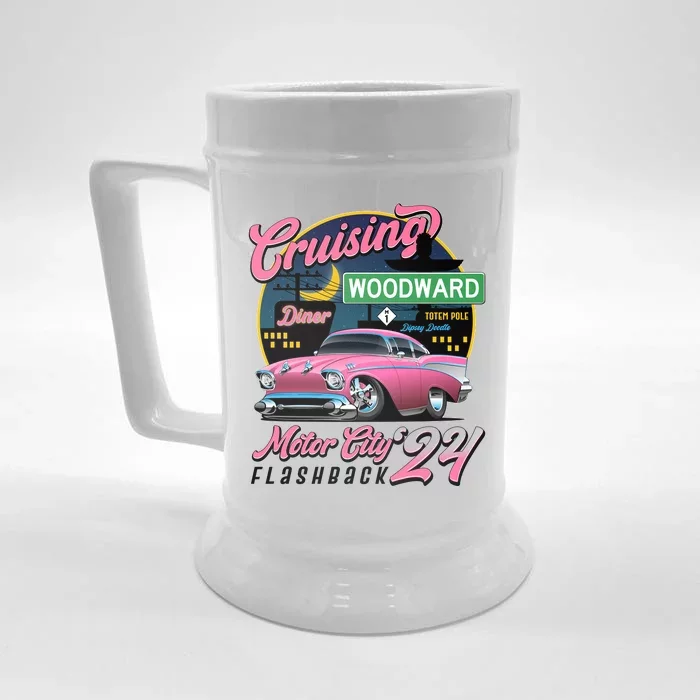 Cruising Woodward Motor City Flashback 2024 Pink Version Front & Back Beer Stein