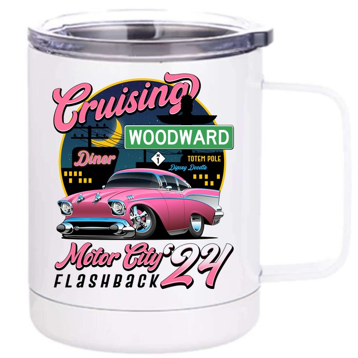 Cruising Woodward Motor City Flashback 2024 Pink Version Front & Back 12oz Stainless Steel Tumbler Cup