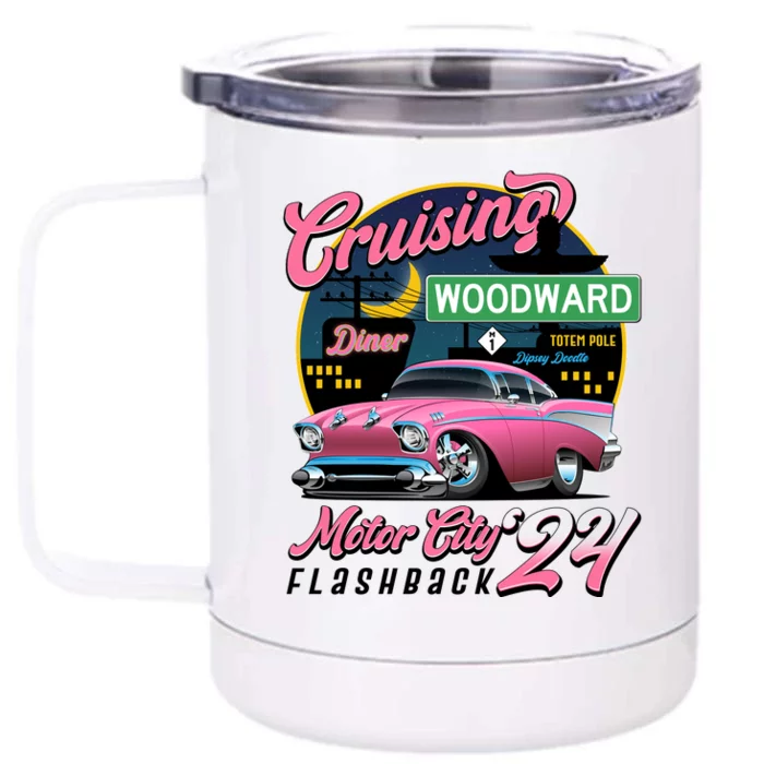 Cruising Woodward Motor City Flashback 2024 Pink Version Front & Back 12oz Stainless Steel Tumbler Cup