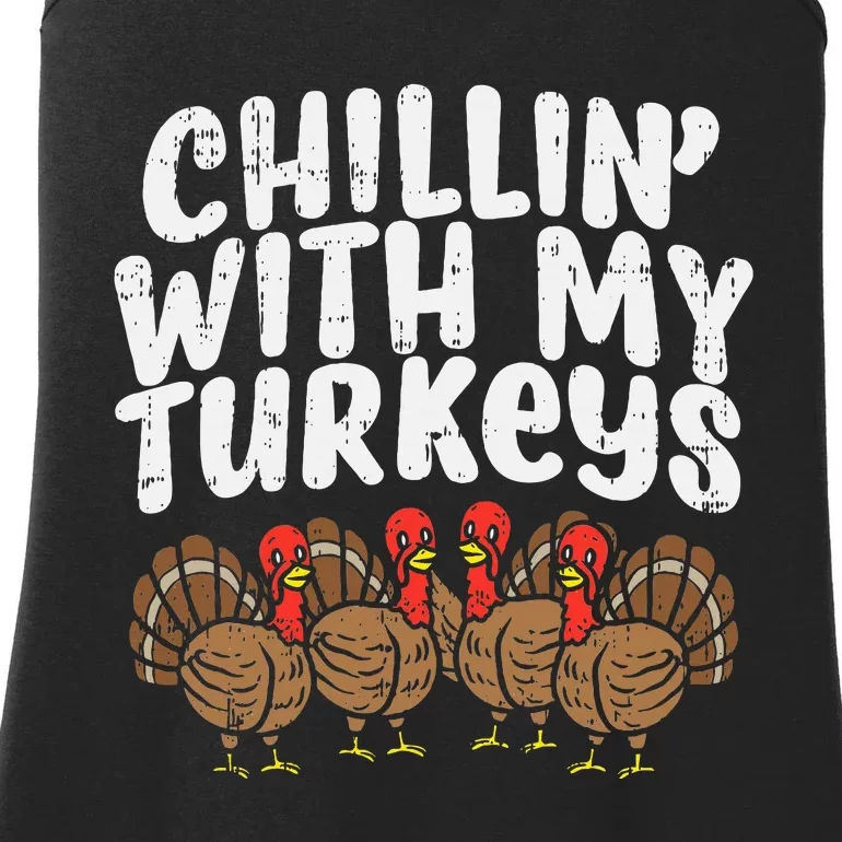 Chillin With My Turkeys Thanksgiving Family Ladies Essential Tank