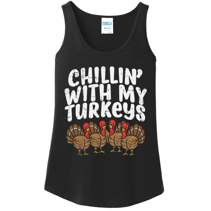 Chillin With My Turkeys Thanksgiving Family Ladies Essential Tank