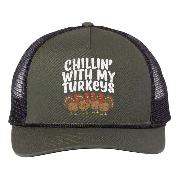 Chillin With My Turkeys Thanksgiving Family Retro Rope Trucker Hat Cap