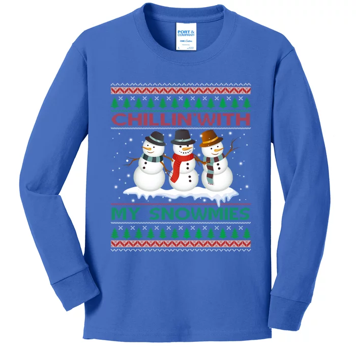 Chillin With My Snowmies Snow Ugly Christmas Sweater Gift Kids Long Sleeve Shirt