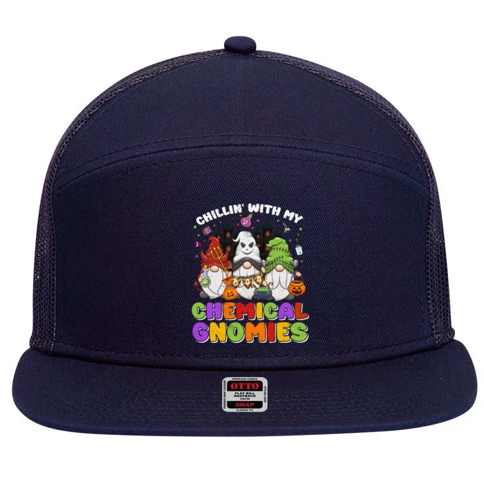 Chillin With My Chemical Gnomies Halloween Gnome Gift 7 Panel Mesh Trucker Snapback Hat