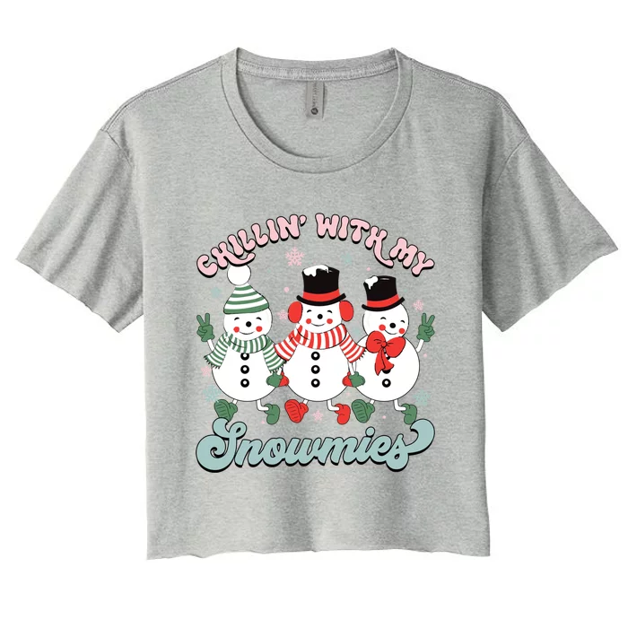 Chillin With My Snowmies Family Christmas Pajama Gift Women's Crop Top Tee