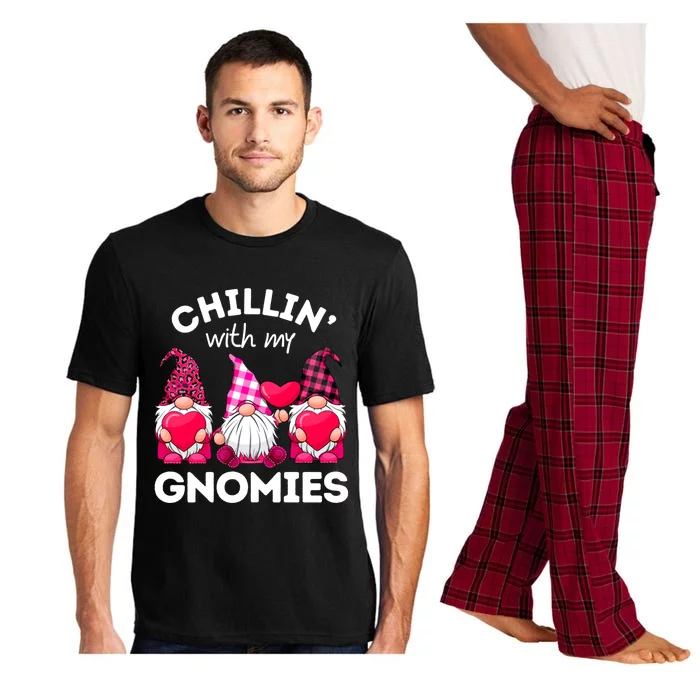 Chillin With My Gnomies Valentines Day Gnomes Leopard Plaid Gift Pajama Set