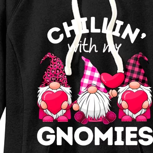 Chillin With My Gnomies Valentines Day Gnomes Leopard Plaid Gift Women's Fleece Hoodie