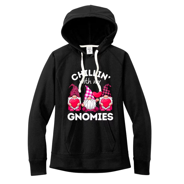 Chillin With My Gnomies Valentines Day Gnomes Leopard Plaid Gift Women's Fleece Hoodie