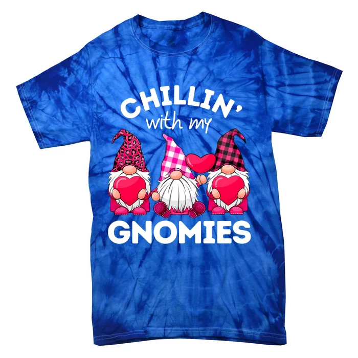 Chillin With My Gnomies Valentines Day Gnomes Leopard Plaid Gift Tie-Dye T-Shirt