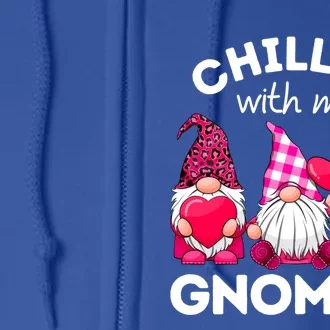 Chillin With My Gnomies Valentines Day Gnomes Leopard Plaid Gift Full Zip Hoodie