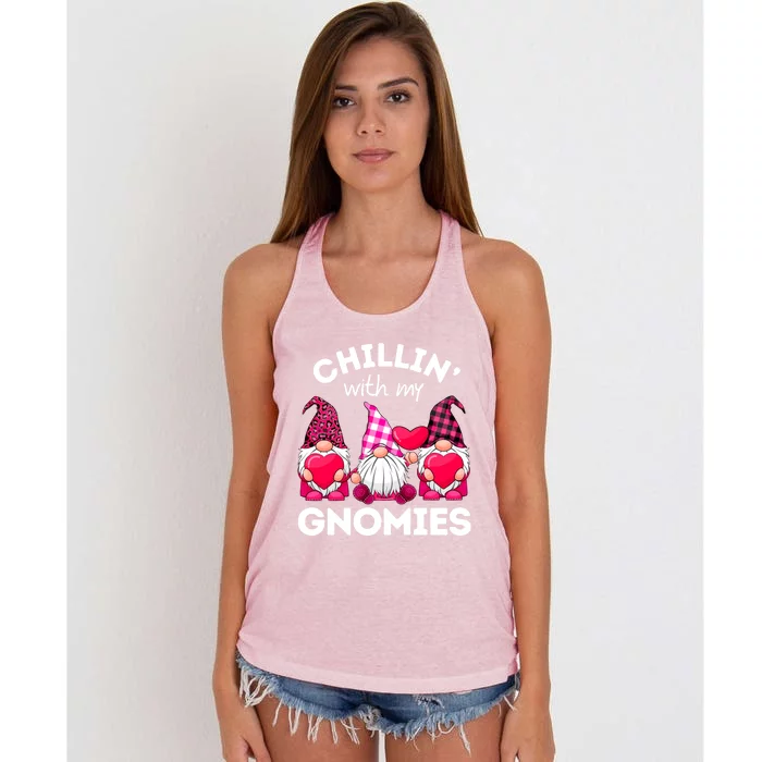 Chillin With My Gnomies Valentines Day Gnomes Leopard Plaid Gift Women's Knotted Racerback Tank