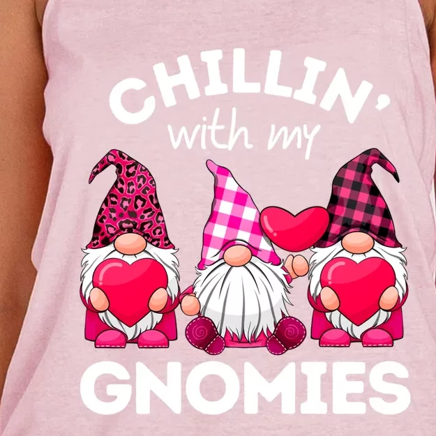 Chillin With My Gnomies Valentines Day Gnomes Leopard Plaid Gift Women's Knotted Racerback Tank