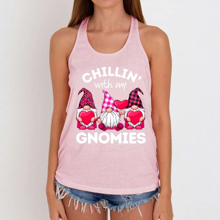 Chillin With My Gnomies Valentines Day Gnomes Leopard Plaid Gift Women's Knotted Racerback Tank