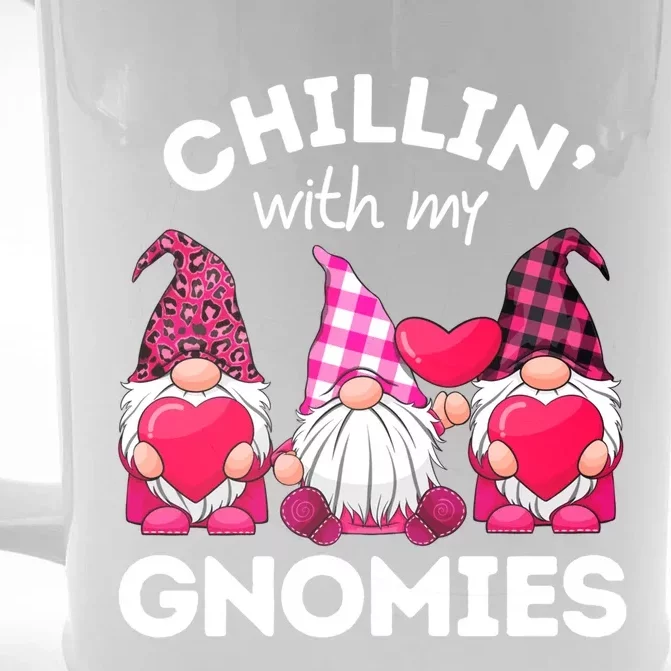 Chillin With My Gnomies Valentines Day Gnomes Leopard Plaid Gift Front & Back Beer Stein