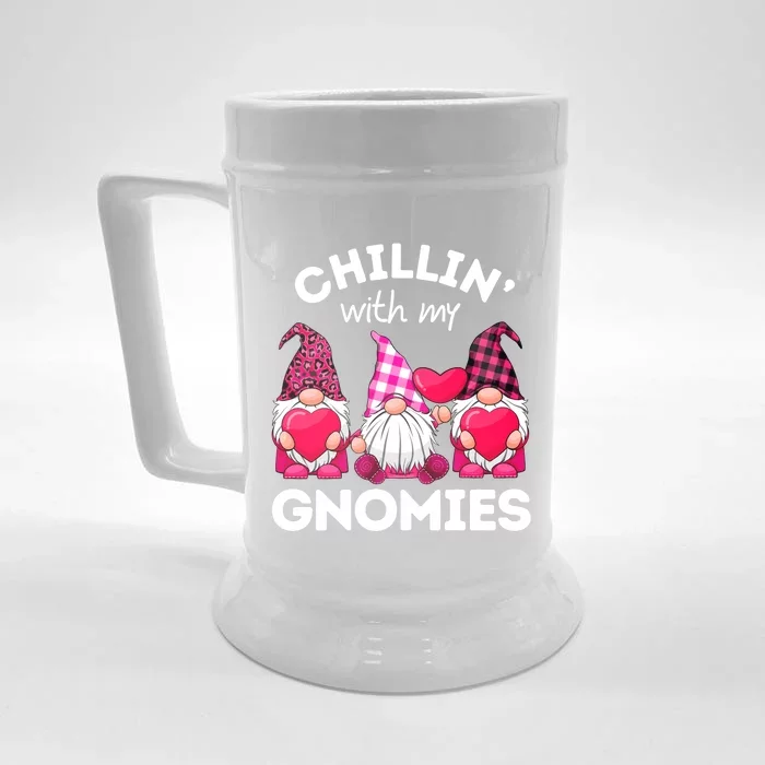 Chillin With My Gnomies Valentines Day Gnomes Leopard Plaid Gift Front & Back Beer Stein