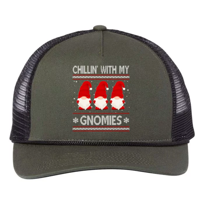 Chillin With My Gnomies Ugly Christmas Retro Rope Trucker Hat Cap