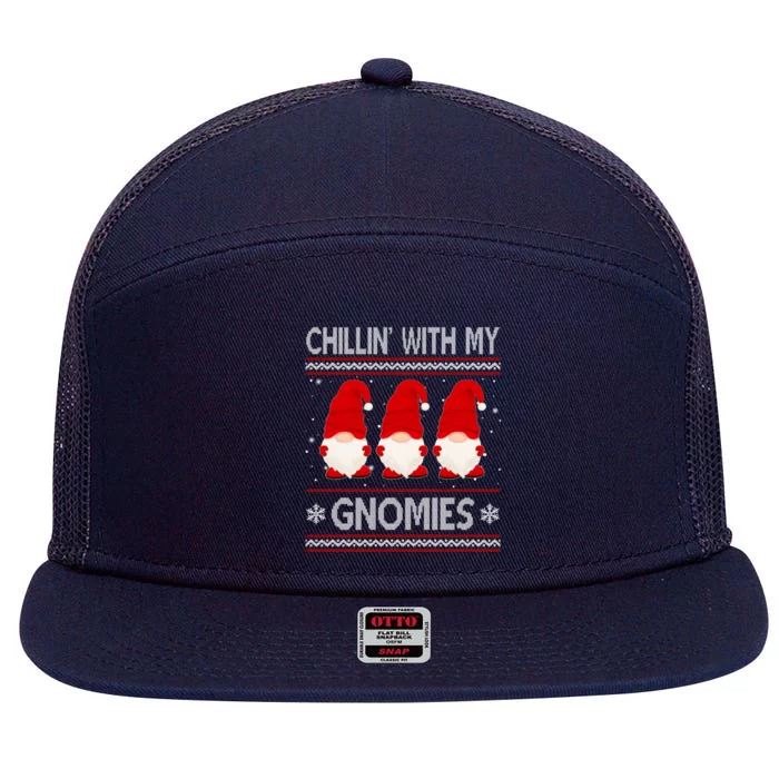 Chillin With My Gnomies Ugly Christmas 7 Panel Mesh Trucker Snapback Hat