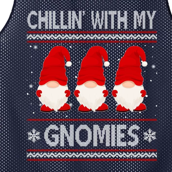 Chillin With My Gnomies Ugly Christmas Mesh Reversible Basketball Jersey Tank