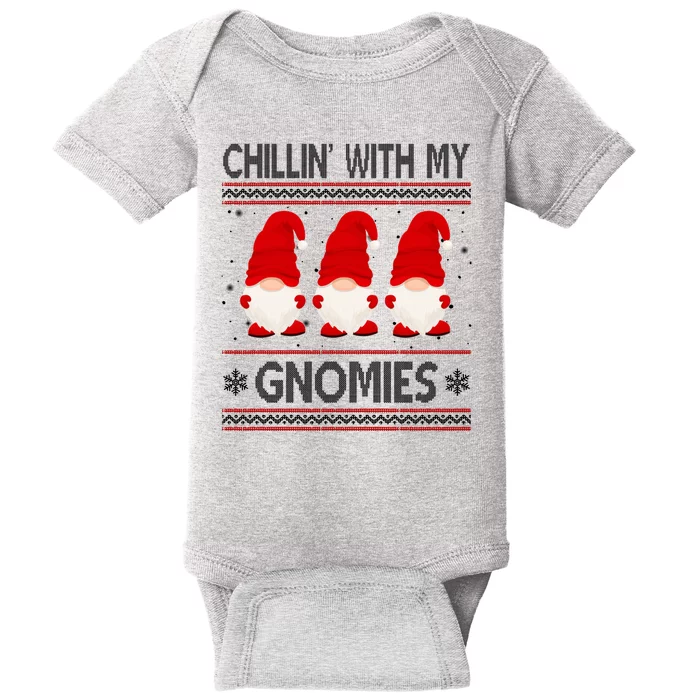 Chillin With My Gnomies Ugly Christmas Baby Bodysuit