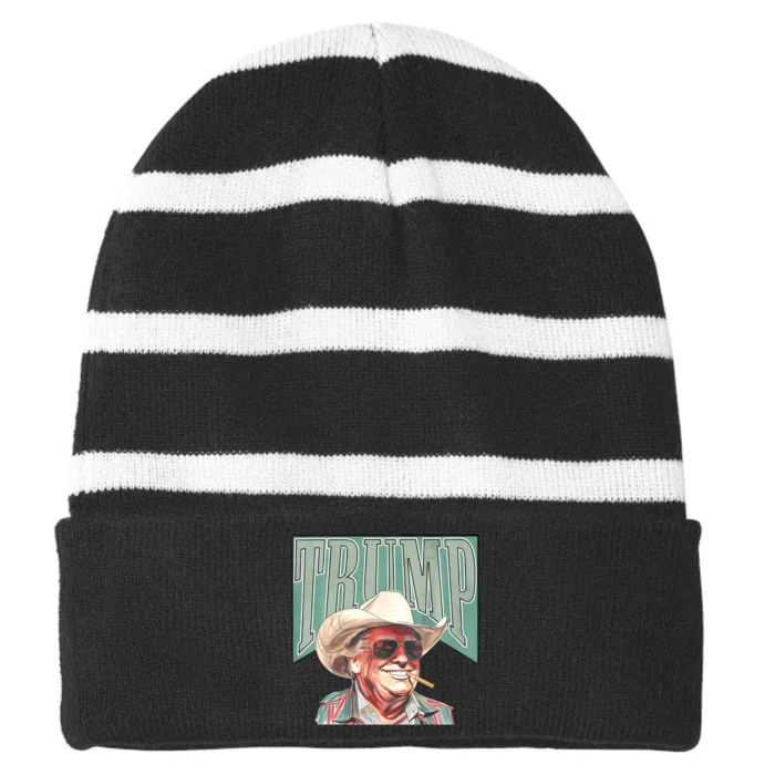 Cowboy Western Make America Great Trump Daddy Striped Beanie with Solid Band