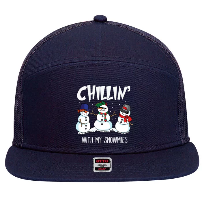 Chillin With My Snowmies Hiphop Christmas Meaningful Gift 7 Panel Mesh Trucker Snapback Hat