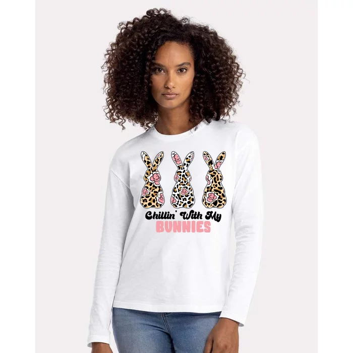 Chillin With My Bunnies Easter Cute Womens Cotton Relaxed Long Sleeve T-Shirt