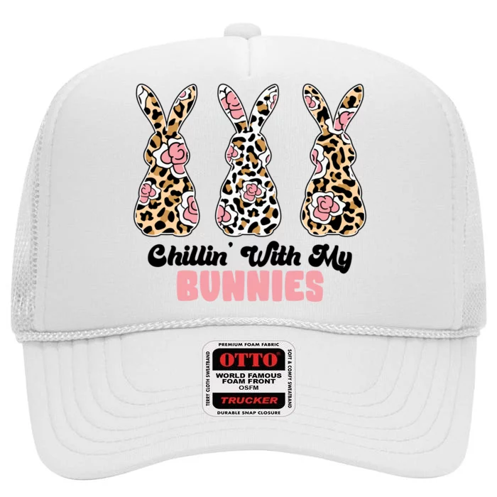 Chillin With My Bunnies Easter Cute High Crown Mesh Trucker Hat